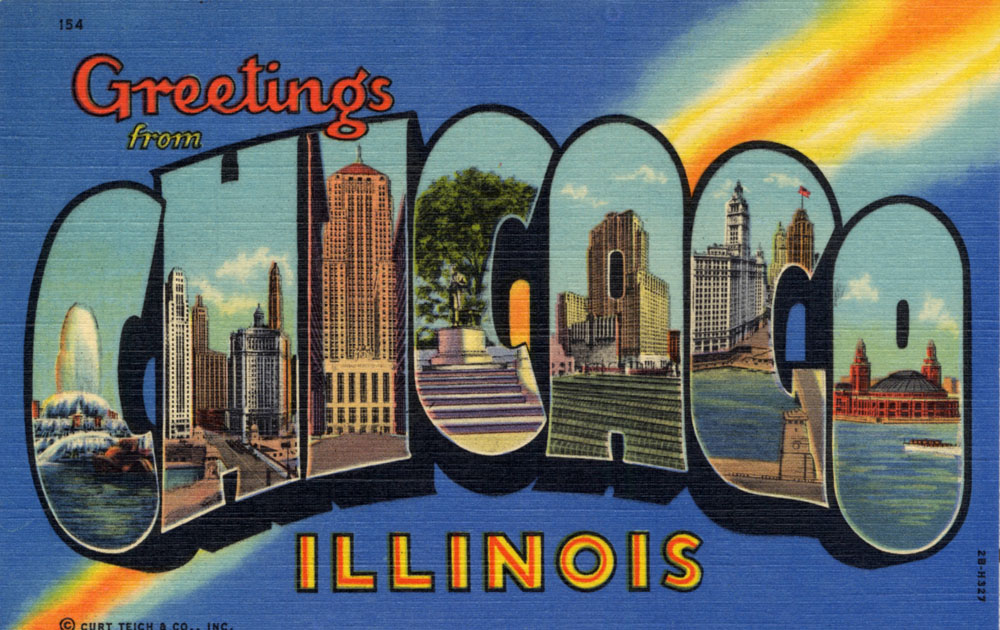 Greetings from Chicago postcard (1942).