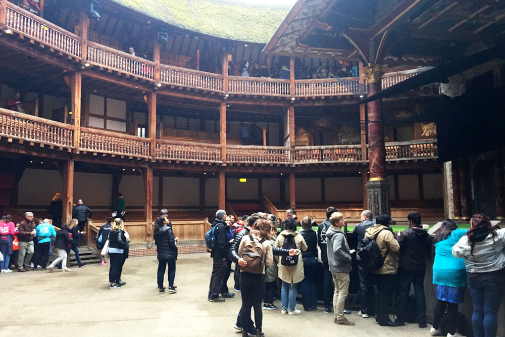 Audience entering the Globe