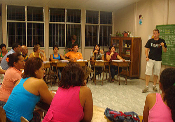 Jeff Nadel teaching an English class for adults